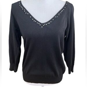 🔥🔥Lucy Perids  Black 3/4 Sleeve Sweater Vneck With Beads And Sequins Size L